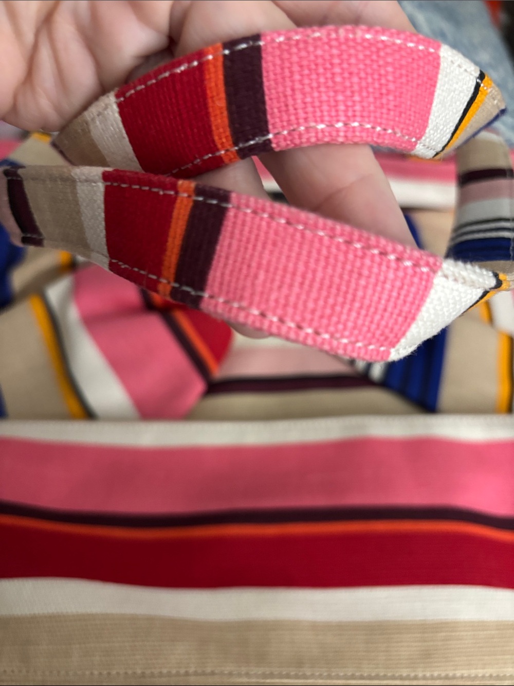 Kate Spade "On Purpose" Pink Multi-Stripe Tote Bag With Bow Accent - Picture 3 of 4